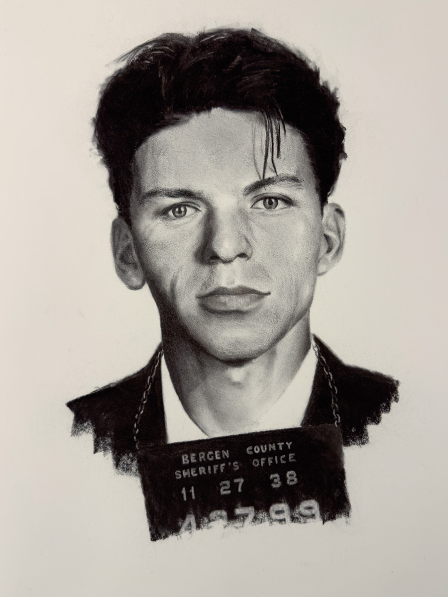 Behind Bars - Charcoal portrait of Frank Sinatra by Enrique Cordero