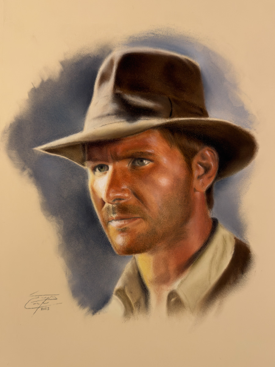 Indy - Pastel portrait of Indiana Jones by Enrique Cordero