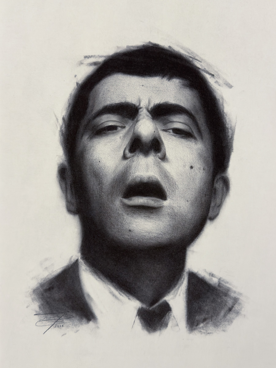 Charcoal portrait of Mr. Bean by Enrique Cordero