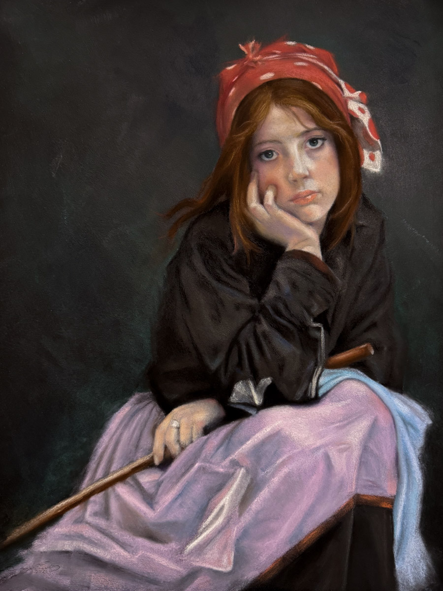 The young rag seller - Original pastel portrait by Enrique Cordero